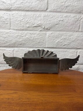 Vintage Midwest Of Cannon Falls Metal Glass Trinket Shelf Angel Wings